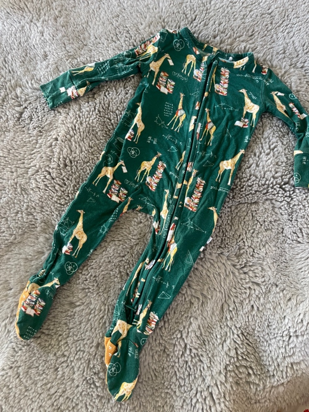Posh peanut Giraffe Math Sleeper Sz 3/6M Bamboo Green